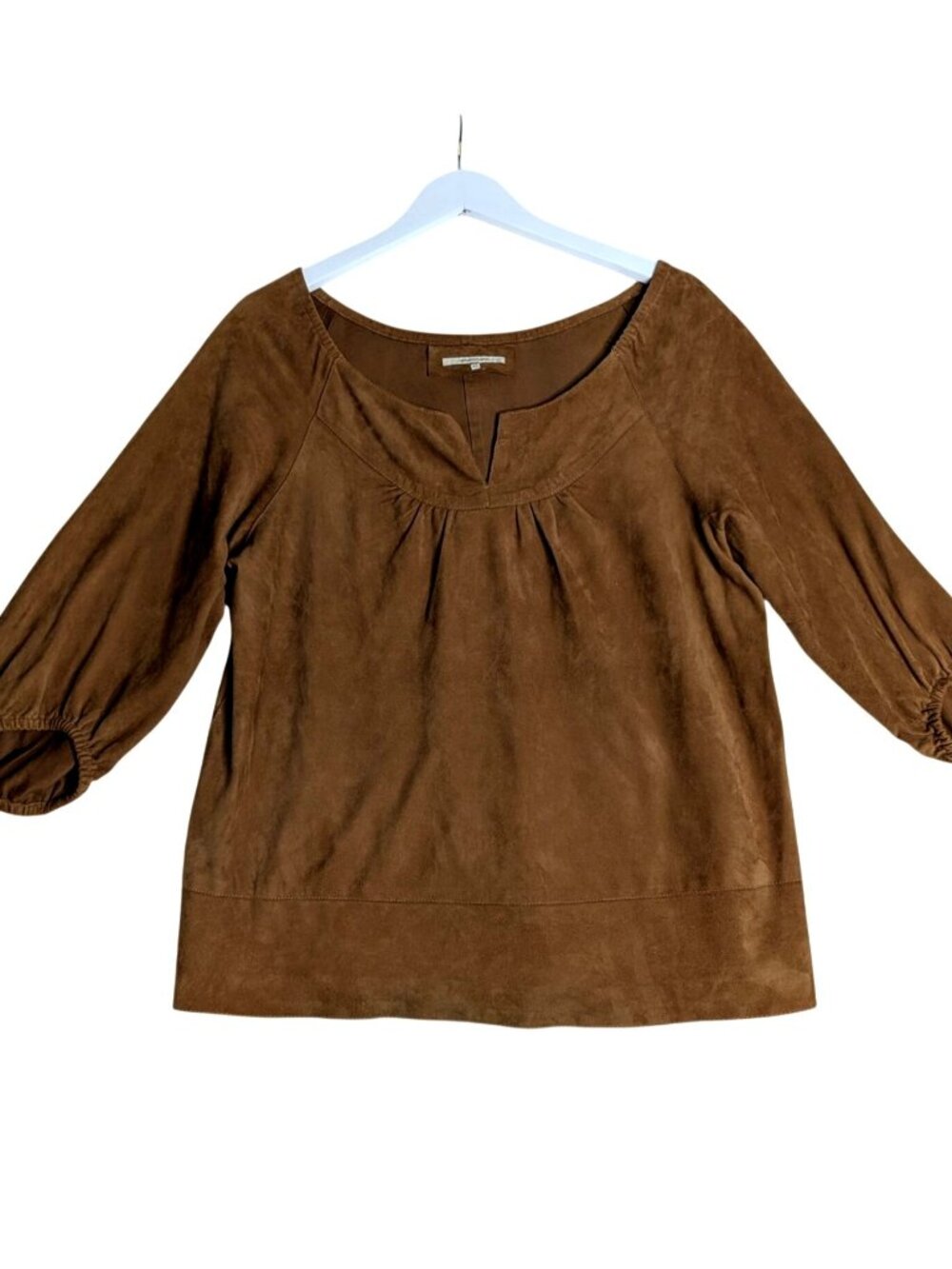 Gerard Darel Goat Suede Popover Top Brown 3/4 Sleeve Large 42 Soft Velour Finish